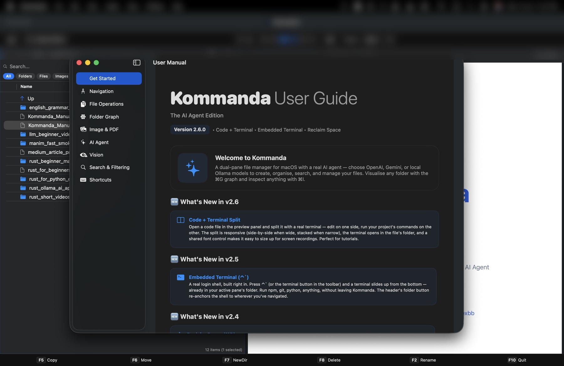 Kommanda user manual viewer inside the app